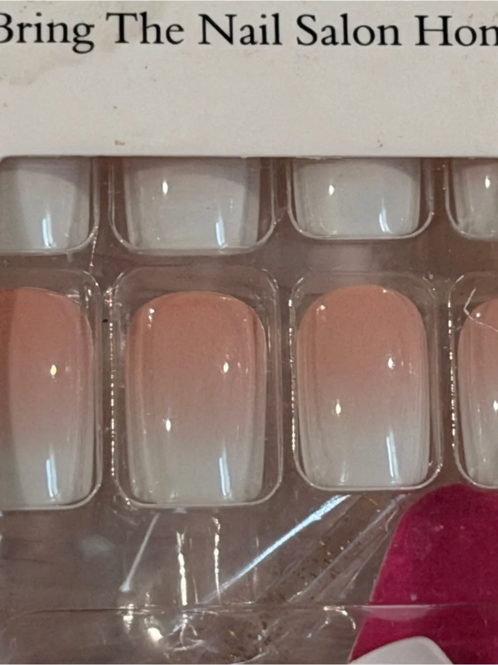 French Tip Ombré Press On Nails Nude Pink Square Salon Style Set
